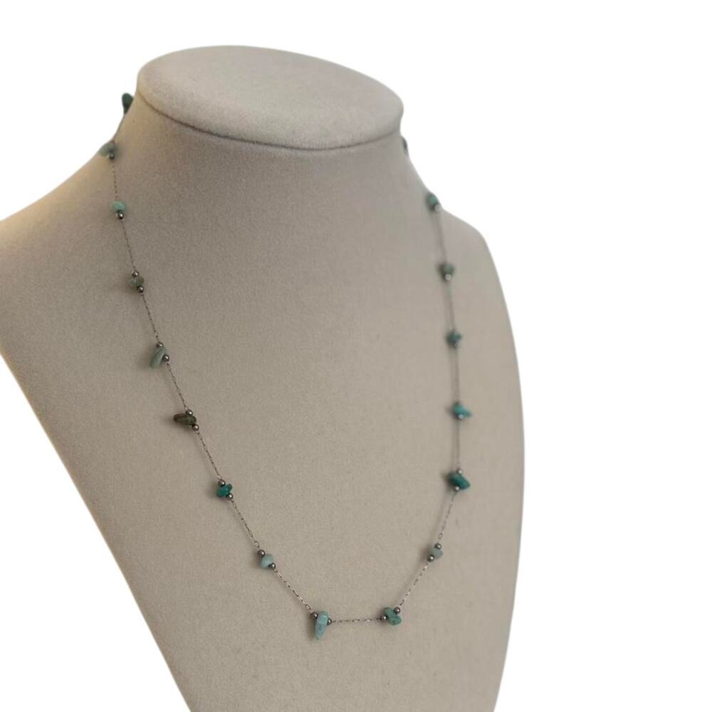 Turquoise Beaded Necklace Boho Long Chain Minimalist Natural Stone Jewelry - Picture 2 of 5